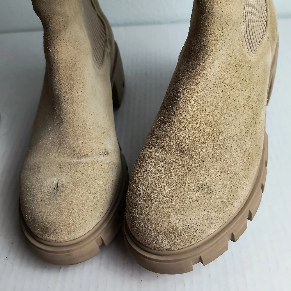Steve Madden Hayle 7.5 Tan Platform Chelsea Chunky Boots Shoes
